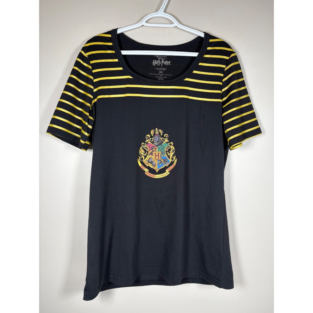 Harry Potter Universal Studios Hogwarts Crest Striped T-Shirt Black‎ Gold XL